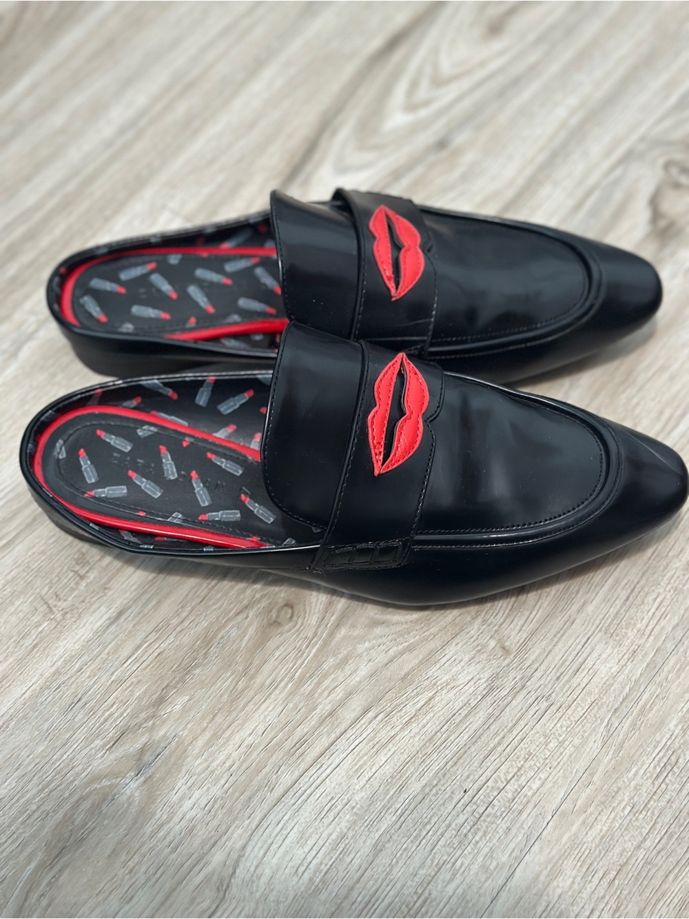ZARA Black Lip Print Backless Loafers Mules Size 37 - Picture 2 of 8
